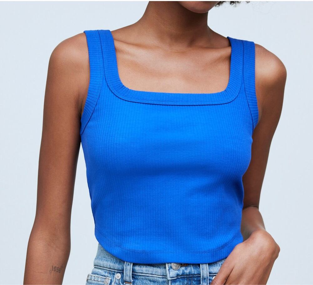 MADEWELL The Tailored Ribbed Crop Tank in Pure Blue // XXS